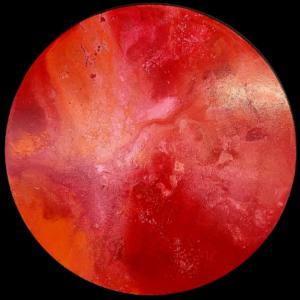 16-RED-MOON-RISING-Mischtechnik-auf-Holz-100-cm-Durchmesser