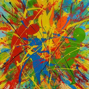 Repräsentant auf der BIENNALE  VENEDIG 2024 - GIVE ME YOUR HAND -  Mischtechnik mit Collage auf Leniwand 100bx 100 cm (40 x 40 in)