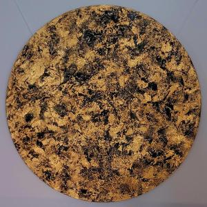 GOLDEN EYE  -  Mischtechnik auf Holz mit Galerieaufhängung  Durchmesser 100 cm (Diameter 40 in) 