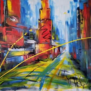 DIE STADT DIE NIEMALS SCHLÄFT - Acryl auf Leinwand 160 x 210 cm (63 x 83 in)