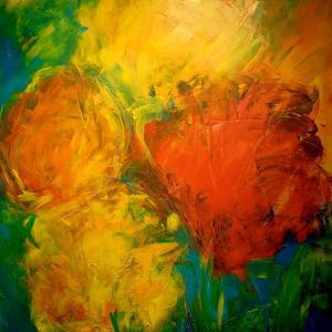 ORANGE KÜSST GELB -  Acryl auf Leinwand 120 x 100 cm (48 x 40 in)